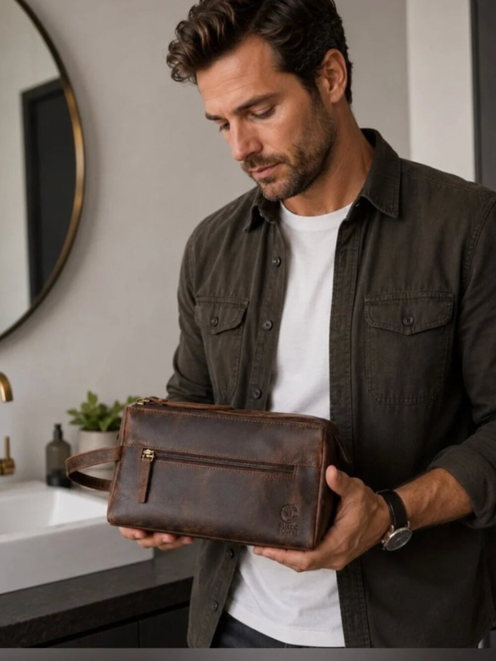 Rustic Town Genuine Arden Leather Dopp Kit Travel Toiletry Bag Distressed Brown